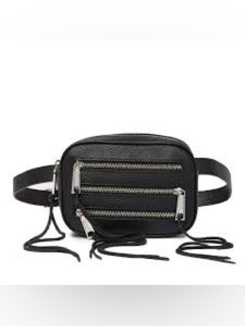 Rebecca Minkoff Black pebble Leather 3 zip Belt Bag with Fringe Zipper Pockets